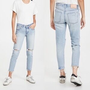 Moussy Vintage Yardley Tapered Slim Straight Jeans 26 Light Blue Distressed